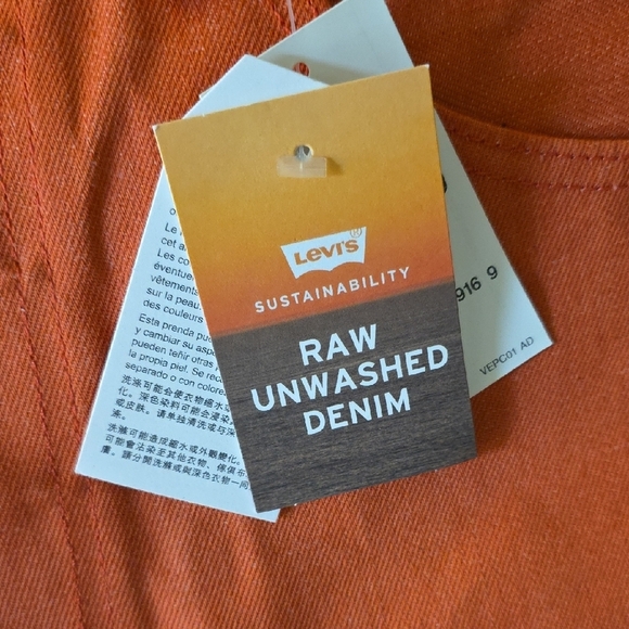 NWT Levi's Men's Orange Denim Pants that are Shrink to fit-Size 33x30 - Picture 2 of 5